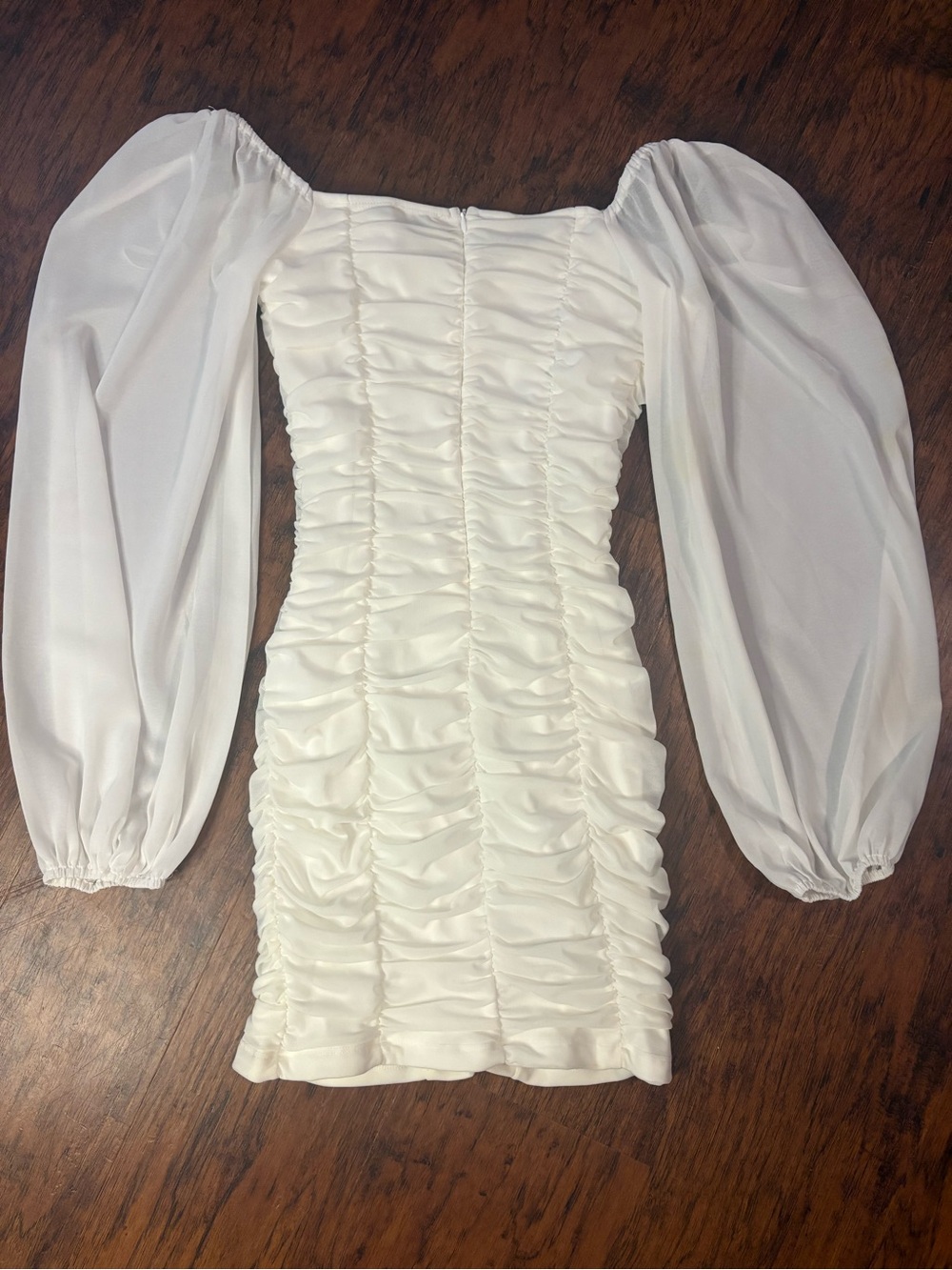 Hello Molly White Ruched Square-Neck Puff Sleeve Mini Dress